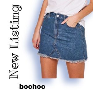 Boohoo | NWT Blue Denim 8 Mini Skirt High Wasted Frayed Hem